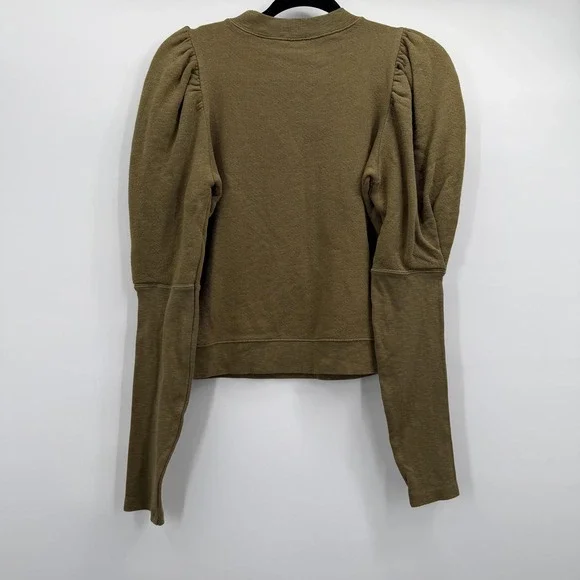 Ulla Johnson Sweatshirt Womens XS Green Puff Sleeve Terry Crewneck Pullover - Picture 4 of 11